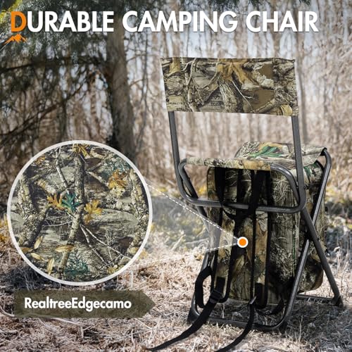 Portal Backpack Cooler Chair Fishing Chairs with Backrest Folding Camping Stool Compact for Outdoors Hiking Hunting Travel, Supports 350 lbs Capacity - color: Camo