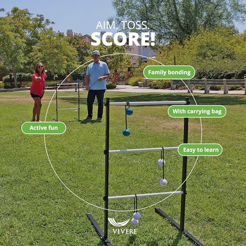 Vivere Ladder Golf Extreme Metal Tournament Edition Ladder Ball Tossing Game with 2 Metal Ladders and 2 Sets of Soft Bolas - Official Equipment