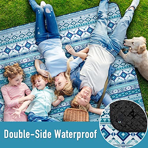PY SUPER MODE Picnic Blankets Extra Large, Waterproof Foldable Outdoor Beach Blanket Oversized 83x79” Sandproof, 3-Layer Picnic Mat for Camping, Hiking, Travel, Park, Concerts(Teal Boho) - color: Teal Boho