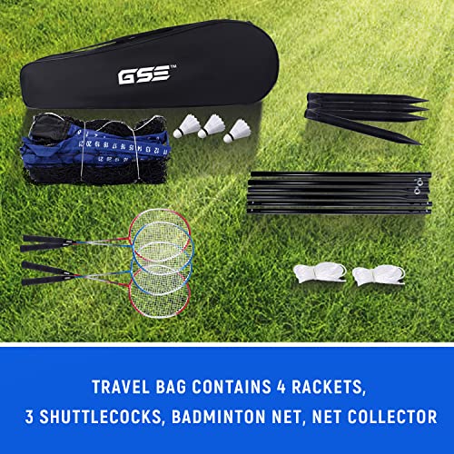 GSE Games & Sports Expert Outdoor Yard Sports Net Game Set for Backyards, Parks, Beach, Lawn. Volleyball Set, Badminton Set OR Volleyball & Badminton Combo Set Available - style: Deluxe Badminton Set