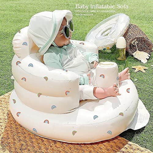 AirSwim Inflatable Baby Chair, Baby Inflatable Seat for Babies 3 Months and Up Summer Inflatable Baby Seat for Sitting Up, Blow Up Baby Floor Seat with Built in Air Pump, Rainbow - color: Rainbow