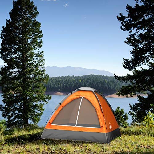 2 Person Camping Tent with Rain Fly and Carrying Bag – Lightweight Outdoor Pop Up Tents for Camping Essentials, Music Festivals, Backpacking, Hiking, or Beach Shelter by Wakeman Outdoors - color: Orange