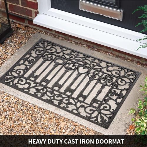 CT Copper Tailor Heavy Duty Cast Iron Doormat,Rectangle Outdoor Mat,Non-Slip Front Door Mat,Entrance Mat,Shoe Scraper,23.23”x 15.35”,Lovely Keys Pattern Design - color: Lovely Keys