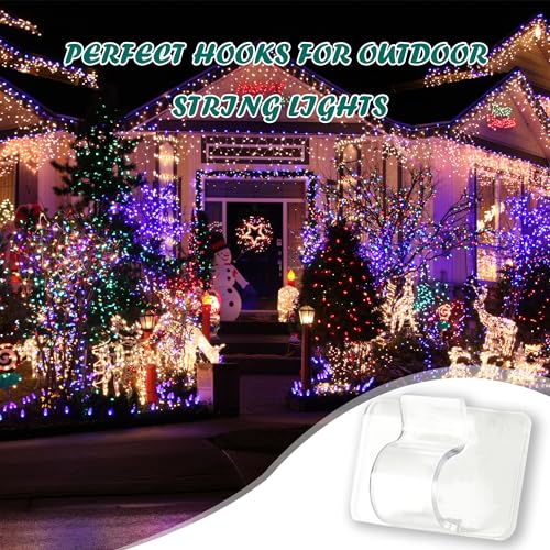 Dazzle Bright Hooks for Outdoor String Lights Clips, 30Pcs Heavy Duty Cable Clips Waterproof Adhesive Strips for Hanging Christmas Light, Outside UV-Resistant Clear Sticky Cord Holders Rope Organizer