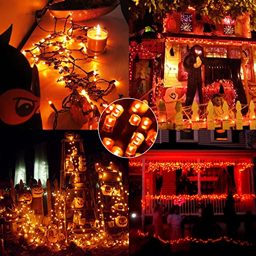 weillsnow 164FT 500 LED Orange Halloween Lights, 8 Modes Waterproof Plug in String Lights for Halloween Indoor Outdoor Yard Party Wedding Garden Home Decorations (Orange) - color: Orange, size: 164FT