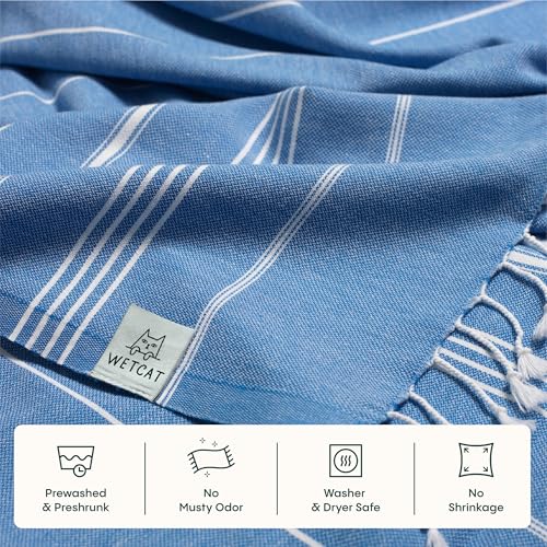 WETCAT Turkish Beach Towel Oversized (38"x71") 100% Turkish Cotton, Made in Turkey - Sand Free, Extra Large, Ultra Soft, Quick Drying, Compact & Lightweight for Travel - Blue - color: Blue, size: Beach Towel (38" x 71")