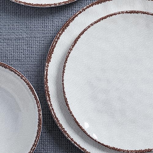 LEHAHA Farmhouse White Melamine Plates and Bowls Set, White dishes Rustic Farmhouse Dinnerware Set, Lightweight Melamine Dishes Set for 4, Perfect for RV, Camper, Dishwasher Safe - color: Soft White