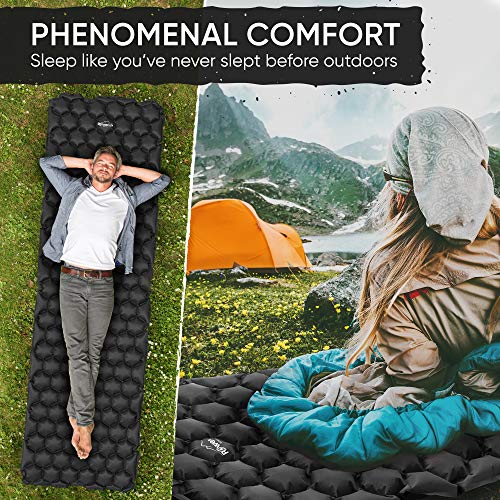 POWERLIX Sleeping Pad – Ultralight Inflatable Sleeping Mat, Ultimate for Camping, Backpacking, Hiking – Airpad, Inflating Bag, Carry Bag, Repair Kit – Compact & Lightweight Air Mattress (Black) - color: Matte Black