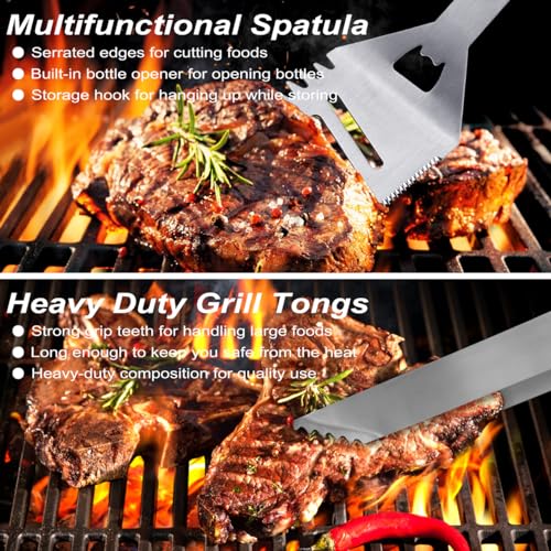 POLIGO 26 PCS BBQ Grill Accessories Stainless Steel BBQ Tools Grilling Tools Set with Storage Bag for Fathers Day Dads Birthday Presents - Camping Grill Utensils Set Ideal Grilling Gifts for Men Black - color: Black-1