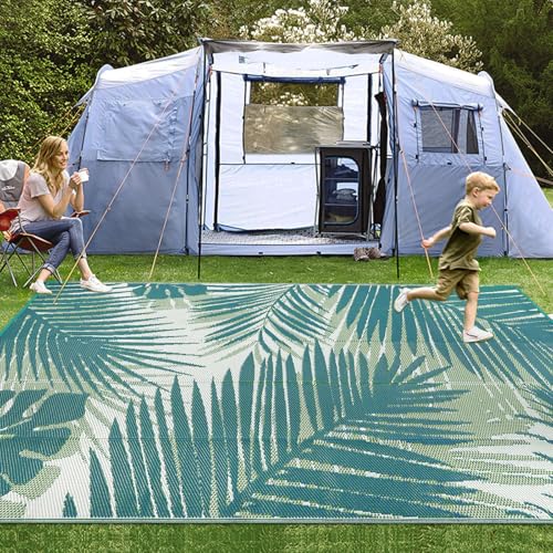 famibay Waterproof Outdoor Rug 9x12 Plastic Outdoor Camping Rug Reversible RV Mat Outside All Weather Lightweight Portable Outdoor Carpet Mat for Patio RV Camping Beach(Tri-Color Green) - color: Tri-color Green, size: 9' x 12'