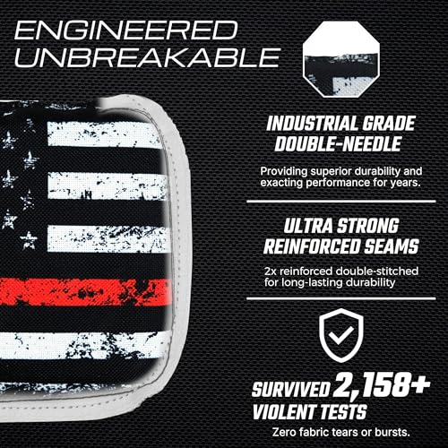 Professional Cornhole Bags Set of 8 - Dual Sided Stick & Slide (Suede/Woven) - Premium Resin Filled Regulation Weight & Size (6x6, 16oz) - Double Stitched Reinforced Seams with Carry Tote - color: American Heroes (Blue/Red Line)