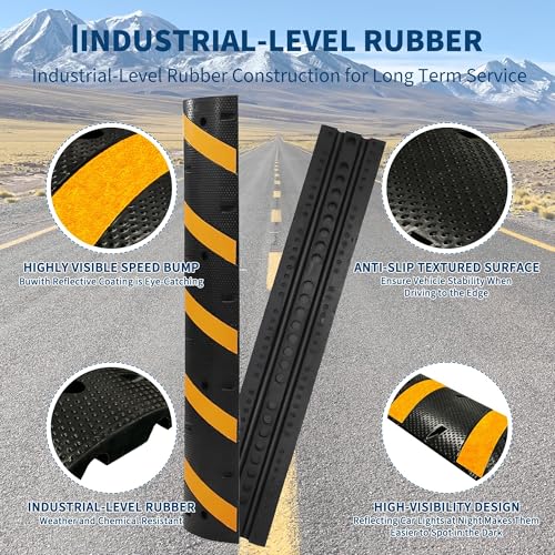 7Ft 2 Packs Rubber Speed Bump for Driveway with End Caps, Heavy Duty Traffic Calming Hump with 25000 Lbs Capacity, 2 Channel Modular Cable Protector Ramps for Asphalt Concrete Gravel Driveway - size: 7Ft