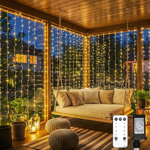 suddus 900 LED Christmas String Lights Outdoor, 9.8x29.5ft Curtain Lights Plug in with Remote,Wall Hanging Lights for Christmas,Dorm,Wall,Window,Wedding,Party,Birthday Decor,Warm White - color: Warm White, size: 900 LED