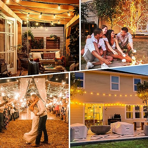 50 FT Solar String Lights for Outside, Solar Powered Outdoor String Lights with 26 Shatterproof Edison Bulbs, Dimmable Patio Lights Waterproof with Remote Timer for Wedding Backyard(Warm White) - size: 50FT