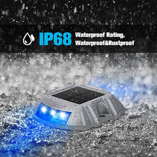 VOLISUN Solar Deck Lights Driveway Dock Lights, 8-Pack Led IP68 Waterproof Outdoor Warning Step Lights for Driveway Sidewalk Garden Pathway Yard (Blue, Auto On/Off - color: Blue, size: 8 Pack