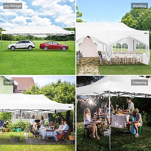 COBIZI 10x30 Heavy Duty Pop up Canopy with 8 sidewalls Party Tent for Parties Weddings Events UPF 50+ Waterproof Commercial Gazebo with Roller Bag, White(Frame Thickened) - color: White, size: 10x30 With 8 Sidewalls