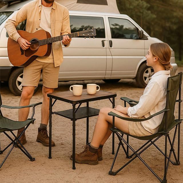 Folding Picnic Table 2ft Portable Camping Table Adjustable Heights Metal Aluminum Lightweight Foldable Small Outdoor Card Table with Carry Handle for Outside Indoor Camp Cooking BBQ Beach - color: Wood Grain