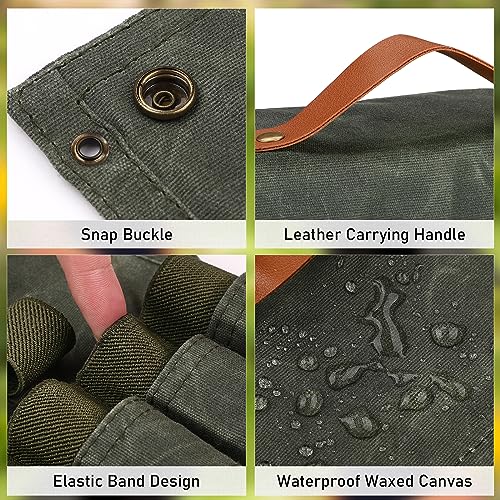 TOBWOLF Portable Spice Bag for Travel, Camping Spice Kit with 8 Jars, 2 Salt/Pepper Grinders, 1 Oil Spray, Foldable Canvas Seasoning Storage Bag, Condiment Container Set for Outdoor Picnic BBQ - Green - color: Green