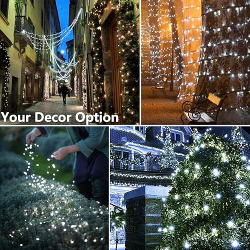 Joomer Solar Christmas String Lights, 39FT 100LED Waterproof Outdoor Lights with 8 Modes Twinkle Fairy Light for Garden, Patio, Yard, Tree and Christmas Decor (White) - color: White