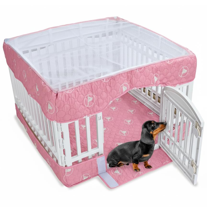 PJYuCien Dog Playpen Bottom Pad and Cover Fits for 36 Inch 4 Panels Exercise Pet Pen, Pink - style: Pink Bottom Cover Set, 36"Width, Pink ( Adhesive Tape Connections )