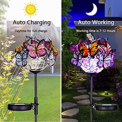 Weepong Outdoor Solar Lights 2 Pack, Solar Garden Lights with 18 Butterflies Decoration Outdoor Lamps, Waterproof Butterfly Flower Lights for Patio Yard Lawn Garden Decor, Gifts for Mom Women