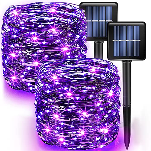 Dazzle Bright 2 Pack Halloween Fairy String Lights, Total 80FT 240 LED Solar Powered Fairy Lights with 8 Modes, Waterproof Copper Wire Lights for Outdoor Christmas Yard Party Patio (Purple) - color: Purple, size: 2 Pack