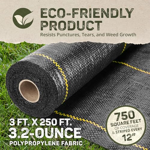 DeWitt Pro-5 Weed Barrier Fabric, 5 oz, 3 x 250 Feet – Heavy-Duty Woven Landscaping Ground Cover Mat for Greenhouse Floors, Garden Rows, Raised Beds, Grass and Yard and Outdoor Landscape Protection - size: 1 Pack, style: 3' x 250'