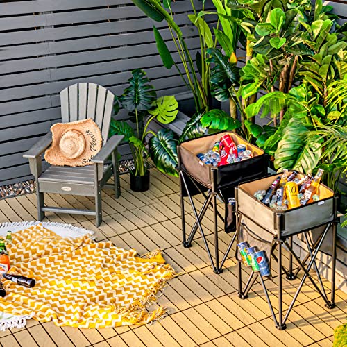 Goplus 2 PCS Folding Camping Tables, Portable Picnic Tables with Large Capacity Storage Sink, Side Pockets, Anti-Skid Feet, Lightweight Tables for Hiking, Fishing, BBQ, Beach (Black+Grey) - color: Black+grey