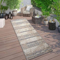 Rugshop Distressed Geometric Indoor/Outdoor Beige Runner Rug Modern Tribal Stripe, Durable Stain Resistant Low Profile Perfect for Patio, Backyard, Deck and Outdoor Lounge 2' x 7' - size: 2' x 7' (Rectangular)