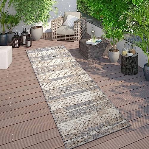 Rugshop Distressed Geometric Indoor/Outdoor Beige Runner Rug Modern Tribal Stripe, Durable Stain Resistant Low Profile Perfect for Patio, Backyard, Deck and Outdoor Lounge 2' x 7' - size: 2' x 7' (Rectangular)