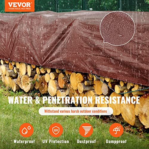 VEVOR Tarp 12x20 ft 16 Mil Thick, Waterproof Tear Proof Poly Plastic Tarps Cover, Multi-Purpose Outdoor Tarpaulin with Grommets & Reinforced Edges for Truck, RV, Boat, Camping (Brown) - color: Brown, size: 12 x 20 ft