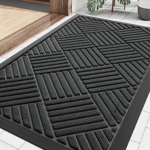 Smiry Front Door Mat Outside Entrance, Heavy Duty Outdoor Indoor Natural Rubber Doormat, Non Slip, Trap Dirt and Moisture, Easy Clean, Low Profile Patio Porch Entryway Mat, 29.5x17, Black - color: Black, size: 29.5" X 17"