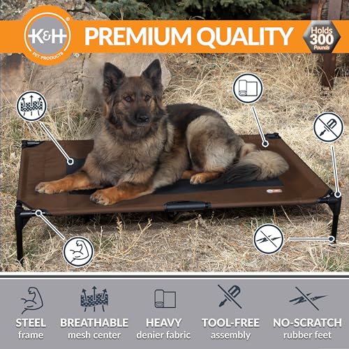 K&H Pet Products Outdoor Elevated Dog Cot, Breathable Cooling Elevated Cot Hammock Pet Bed for XL Dogs, Washable Mesh Cover, Raised Metal Frame, Collapsible, Portable - Extra-Large 50 X 32 Chocolate - color: Chocolate/Black Mesh, size: X-Large 50"L x 32"W