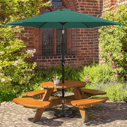 Yaheetech 10FT Patio Umbrella Outdoor with Heavy Duty Base Included,Table Umbrella with Push Button Tilt and Crank, UV Protection Waterproof for Yard/Outdoor/Wedding Parties and Events - Dark Green - color: Dark Green, size: 10FT