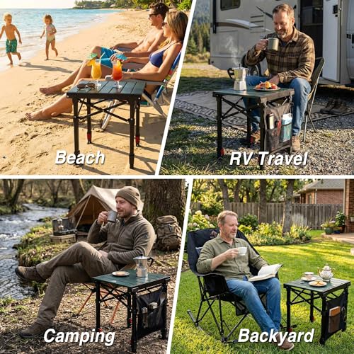 Camping Table Portable Foldable with Adjustable Height, Lightweight Collapsible Aluminum Roll-Up Camp Table with Storage Bag & Carry Bag, Heat-Resistant for RV Picnic BBQ Camping (Small 16"×13") - size: Small 16"×13" - Low Table Height (21"h)
