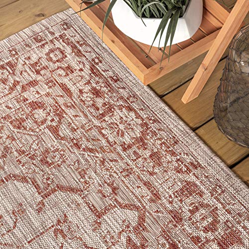 JONATHAN Y Boho Medallion Indoor Outdoor Round Area Rug 5 Ft Red/Taupe, Rozetta Textured Weave for Backyard, Patio, Porch, Easy-Cleaning, High Traffic, Pet-Friendly, Non-Shedding (SMB102A-5R) - color: Red/Taupe, size: 5'3" (Round)