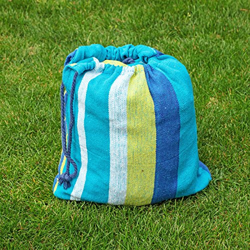 SONGMICS Double Hammock, 98.4 x 59.1 Inches, 660 lb Load Capacity, with Hanging Straps, Carabiners, Carry Bag, for Garden, Outdoor, Camping, Blue and Yellow Stripes UGDC15YU - color: Blue + Yellow Stripes