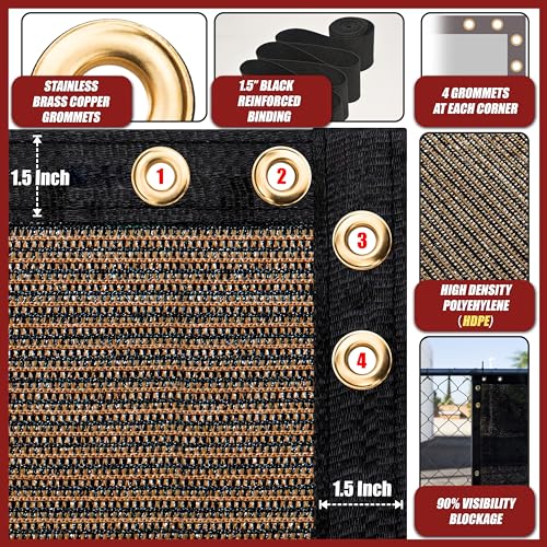 Amgo 4' x 10' Brown Fence Privacy Screen, Commercial Standard Heavy Duty Windscreen with Bindings & Grommets, 90% Blockage, Cable Zip Ties Included (We Make Custom Size) - color: Brown, size: 0 4' x 1 0'