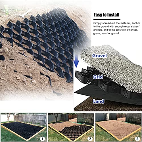 Heavy Duty Geogrid Ground Grid System Honeycomb Gravel Driveway Protection 6x7M s for Landslide Prevention Grass Grid for Driveway and Lawn Use.