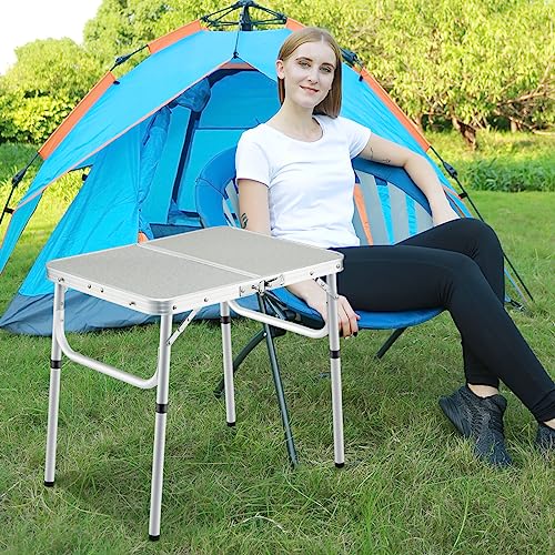 REDCAMP Small Folding Camping Table,2ft Portable Aluminum Outdoor Small Foldable Table Adjustable Height Lightweight for Picnic Cooking Beach - size: 24''L x 16'' x 19"(2 heights10"/19")