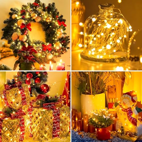 24 Pack Fairy Lights Battery Operated [3 Modes] 7ft 20 LED Mini Twinkle String Lights Waterproof Silver Wire Firefly Starry Lights for Wedding Party Mason Jars Christmas Decorations, Warm White - color: Warm White