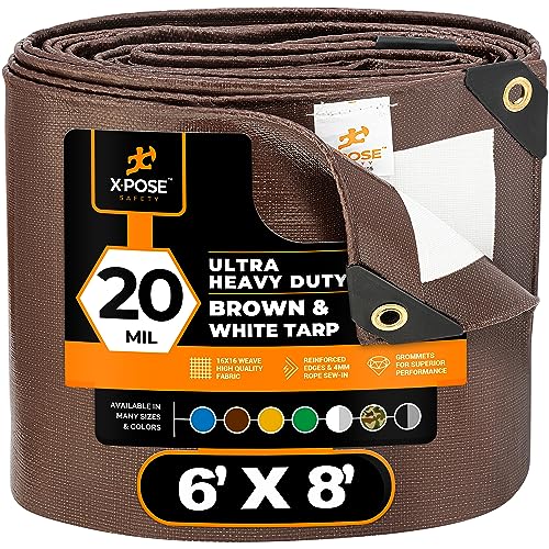 Xpose Safety 6' x 8' Ultra Heavy Duty Tarp - 20 Mil Waterproof Tarps for Camping, Outdoor Adventures & Tent Cover, UV Protection, Reinforced Corners, All-Weather Durability - size: 6' x 8'