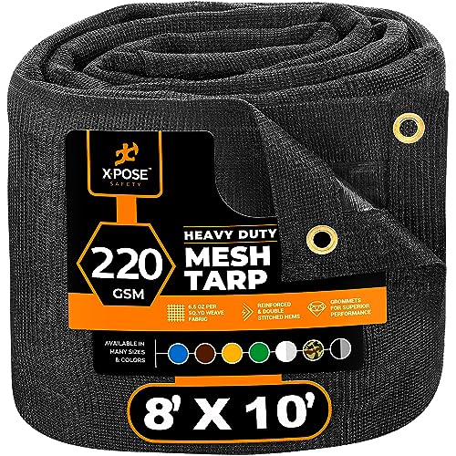 Xpose Safety Heavy Duty Mesh Tarp – 8’ x 10’ Multipurpose Black Protective Cover with Air Flow - Use for Tie Downs, Shade, Fences, Canopies, Dump Trucks – Tear Resistant - color: Black, size: 8' X 10'