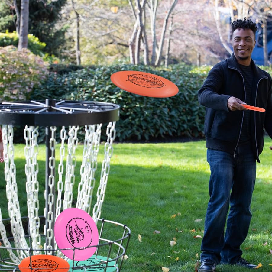 X-UFO Disc Golf Set - Disc Golf Pro Starter Set 5 Pack with Putter,Driver,Mid-Range,Mini Discs,157-175g for Training & Outdoor Sports (TPE-5YPRRB) - color: Red, Pink, Yellow, Blue