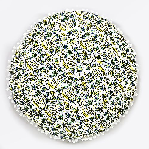 Indian Consigners Floor Cushion Covers 22" Round Mandala Ombre Zipped Ottoman Cover, Boho Puff Cover Pouffe - color: Yellow-green-blue