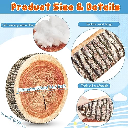 Juexica 6 Pcs Decorative Soft Round Throw Pillow Circle Seating Tree Stump Pillow 3D Digital Print Stump Cushion Flexible Seating Floor Cushion Natural Wood Forest Decor for Classroom Home Couch