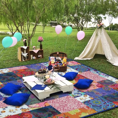 Supfitness Extra Large Picnic Blankets Waterproof Foldable (60"x 80") Beach Blanket Waterproof Sandproof,3-Layer Thicking Mat Outdoor Packable Camping Blanket - color: Flower-4, size: 5' x 6'8" (Rectangular)