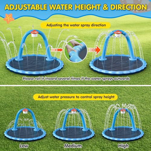 Instraella Splash Pad for Kids and Dog, 110" 2-in-1 Large Sprinkler Mat with Basketball Hoop and Arch for Kids Outdoor Play, Shoot Game for Backyard, Inflatable Water Toys More Fun for Boys and Girls - size: Round 110 in