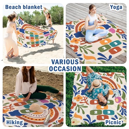 Boho Floral Game Pocket Picnic Blankets, Funny Mini Beach Camping Blanket Waterproof Sandproof for Kids,Botanical RV Outdoor Picnic Blanket Mat Gifts for Camper Campsite Travel Hiking 55x60in - color: Cube