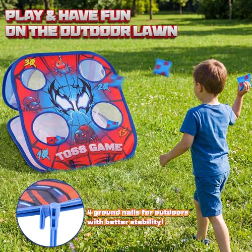Bean Bag Toss Game for Kids - Cornhole Board Outdoor Toys for Toddlers -Party Activities Carnival Outside Yard Backyard Beach Lawn Games Toy for Kid Boys Girls Age 3 4 5 6 7 8 Year Old Birthday Gifts - style: Spider